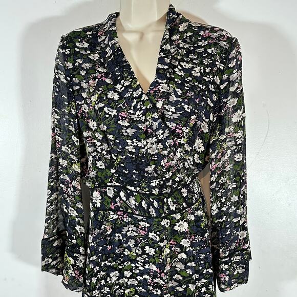 GANNI Black‎ Floral High Low Wrap Dress Womans 42 Large 10 / 12 - Picture 4 of 16